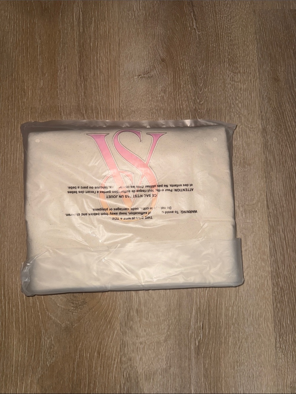 Victoria's Secret Cream Tote with Pink Trim and Pink-Orange VS Logo